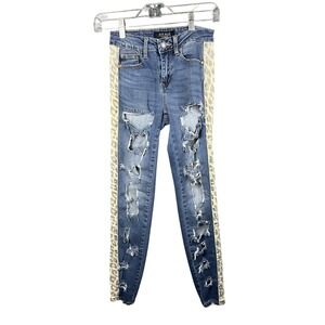 Judy Blue Jeans Womens 0/24 Skinny Fit Distressed Leopard Print‎ Stretch